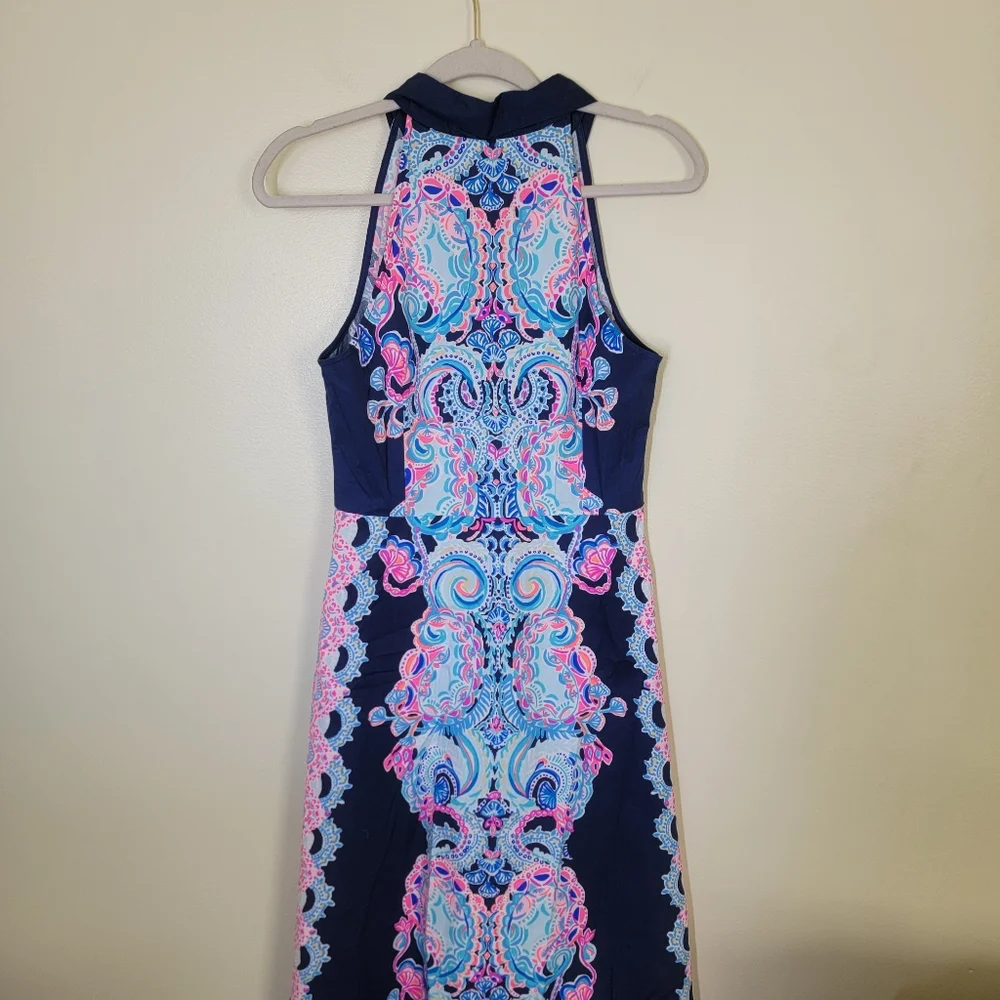 NWT Lilly Pulitzer Novah Stretch Midi Dress High Tide Navy Size 6 - Picture 7 of 7